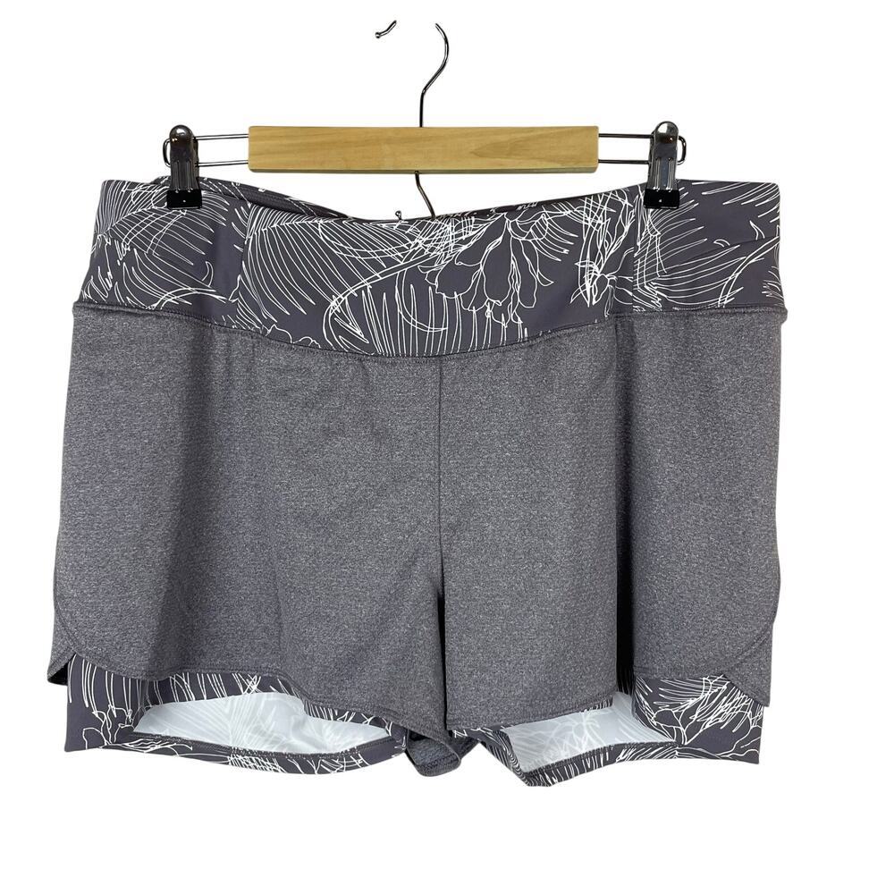 Calia by Carrie Underwood Gray Floral Waistband Side Slit Shorts Size XL
